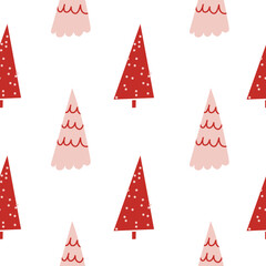 Christmas Seamless Pattern with red Christmas tree. Holiday winter square pattern. White background. Cute illustration. Winter wallpaper