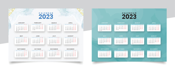 Calendar 2023 monthly template design with mockup. Modern new year calendar vector