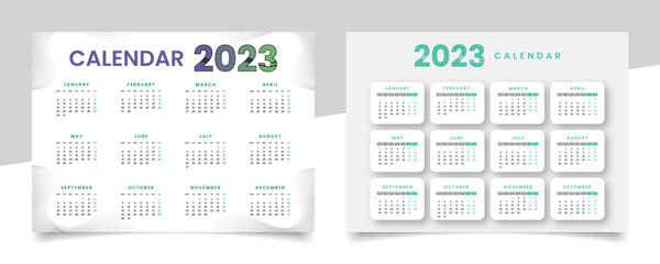 Calendar 2023 monthly template design with mockup. Modern new year calendar vector