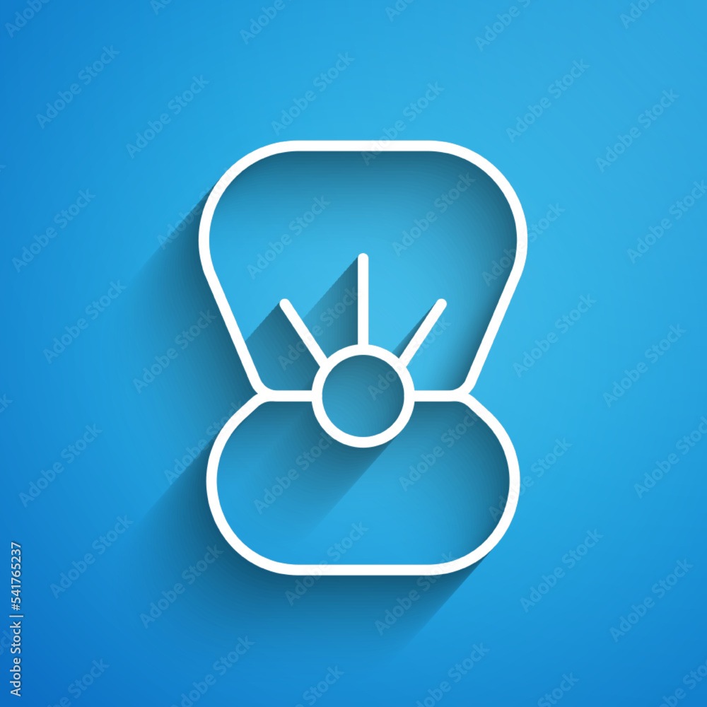 Poster white line natural open shell with pearl icon isolated on blue background. scallop sea shell. seashe