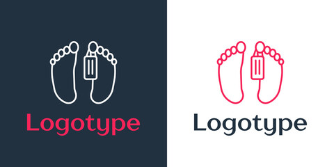 Logotype line Dead body with an identity tag attached in the feet in a morgue of a hospital icon isolated on white background. Logo design template element. Vector