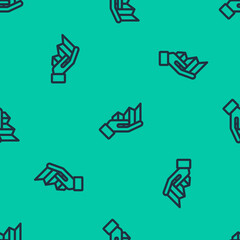 Blue line Pie chart infographic icon isolated seamless pattern on green background. Diagram chart sign. Vector