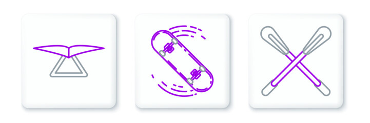 Set line Crossed paddle, Hang glider and Skateboard trick icon. Vector