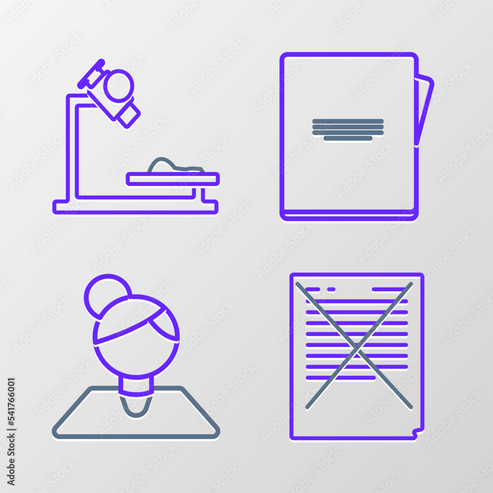 Poster set line exam paper with incorrect answers survey, teacher, notebook and microscope icon. vector