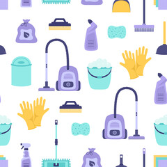 seamless pattern with cleaning washing housework tools