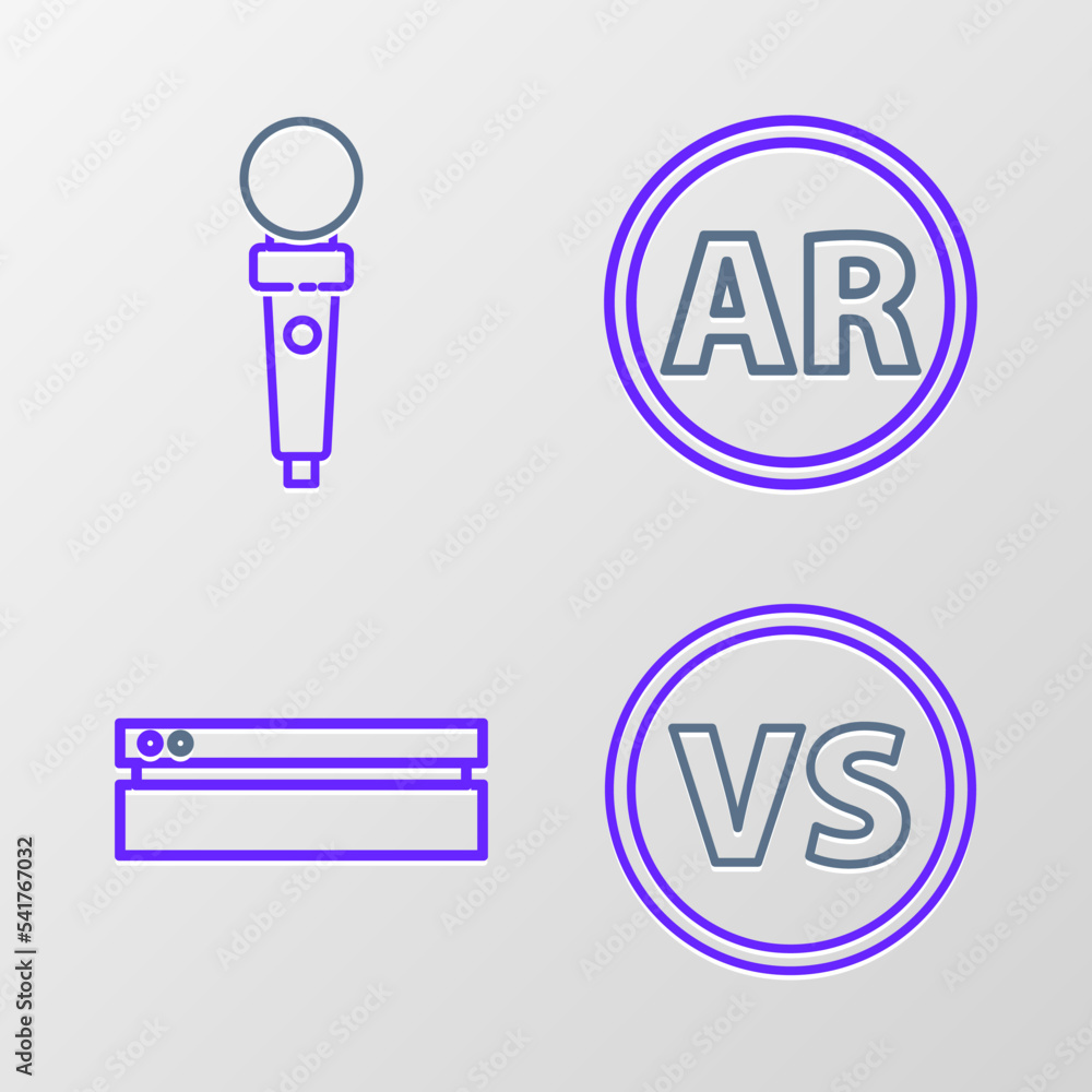 Poster set line vs versus battle, video game console, ar, augmented reality and joystick for arcade machine
