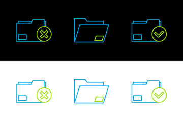 Set line Document folder and check mark, Delete and icon. Vector