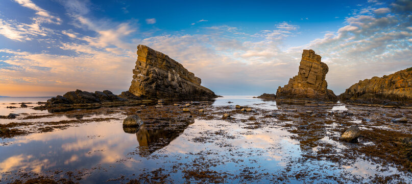 panorama landscape of the Stone Ships sea stacks in Sinemorets on the Black Sea in Bulgaria