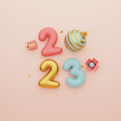 3d rendering Happy New Year 2023 illustration.	
