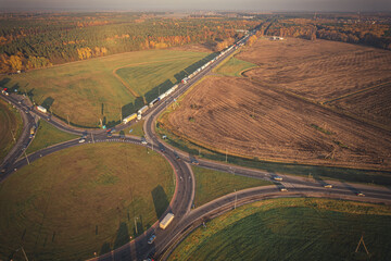 A line of trucks on the border of Belarus and Poland