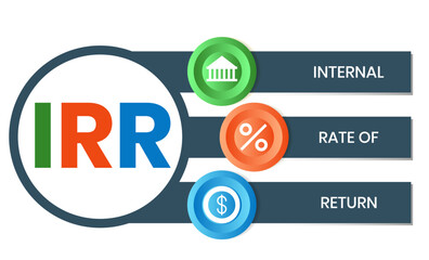 IRR - internal rate of return. acronym business concept. vector illustration concept with keywords and icons. lettering illustration with icons for web banner, flyer, landing page, presentation