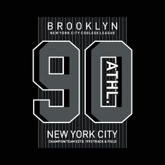 New York City, Brooklyn t-shirt design with brush stroke. College tee shirt design, vintage athletic apparel print. Vector illustration.
