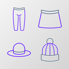 Set line Winter hat, Man, Skirt and Leggings icon. Vector