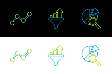 Set line Search data analysis, Graph chart infographic and Sales funnel with icon. Vector