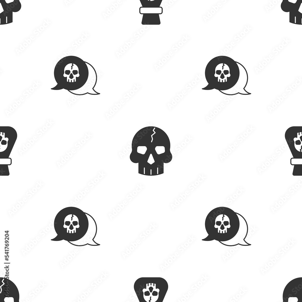 Poster set pirate coin, skull and on seamless pattern. vector