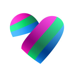 Ribbon in the colors of the polysexual pride flag in the shape of a heart. A colorful logo of one of the LGBT flags. Sexual identification.