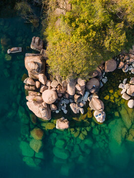 Aerial view of Mumbo Island Lake Malawi National Park, Salima, Malawi, Africa.