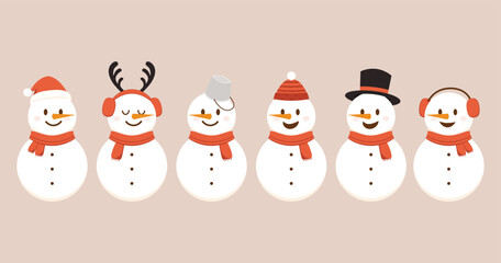 Snowman cartoon vector. Collection of snowman wear a winter theme. Graphic resource about winter and christmas for content , banner, sticker label and greeting card.