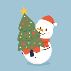 Snowman cartoon vector. Snowman wear a winter theme. Graphic resource about winter and christmas for content , banner, sticker label and greeting card.