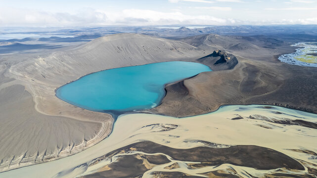 Aerial view of Skyggnisvatn lake, Southern, Iceland.
