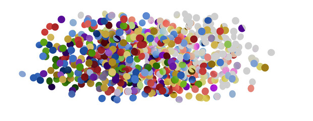 Colorful assorted confetti with serpentine on white