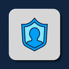 Filled outline User protection icon isolated on blue background. Secure user login, password protected, personal data protection, authentication. Vector