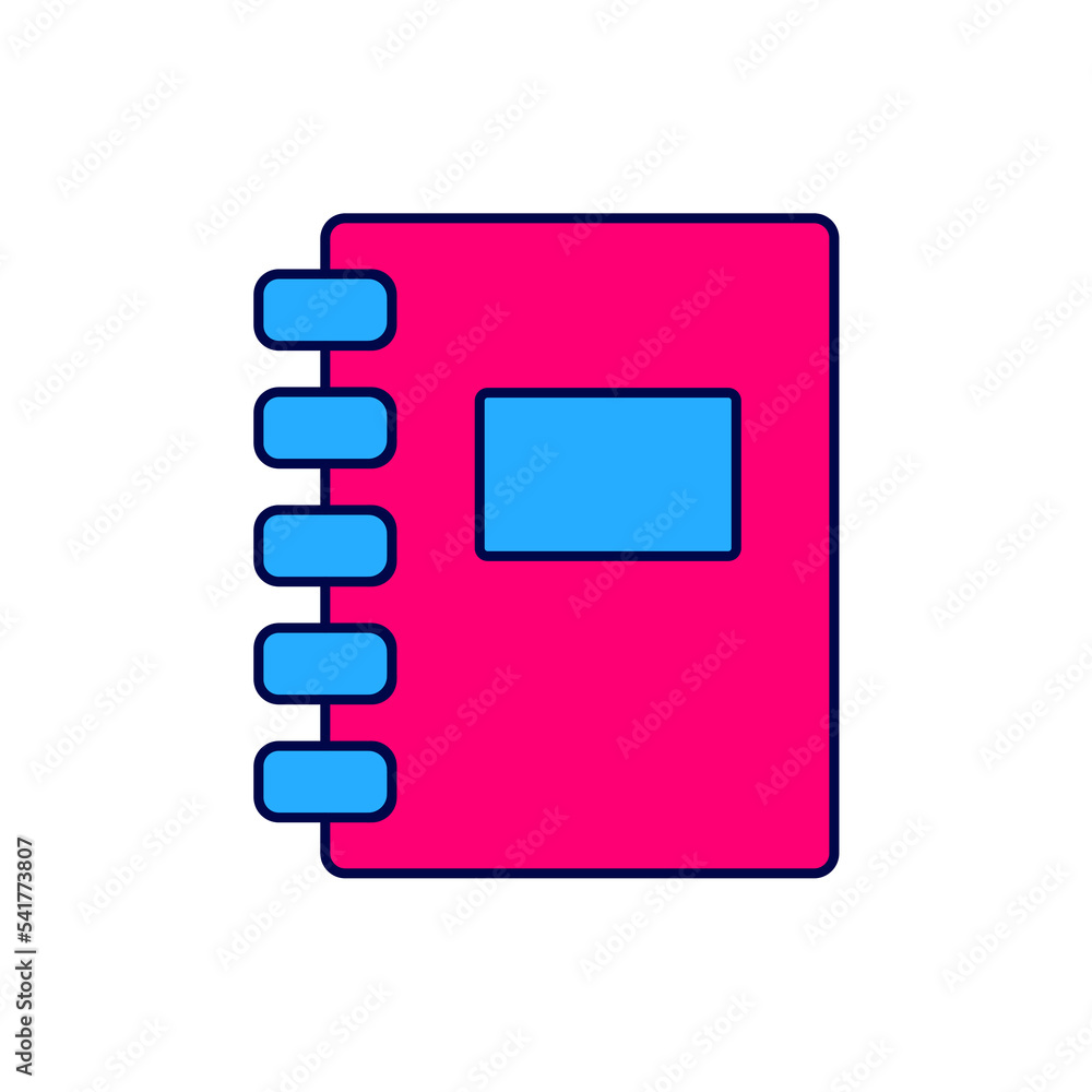 Poster filled outline notebook icon isolated on white background. spiral notepad icon. school notebook. wri