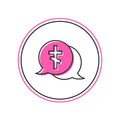 Obraz premium Filled outline Grave with cross icon isolated on white background. Vector