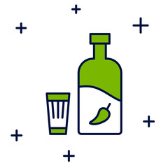 Fototapeta premium Filled outline Vodka with pepper and glass icon isolated on white background. Ukrainian national alcohol. Vector