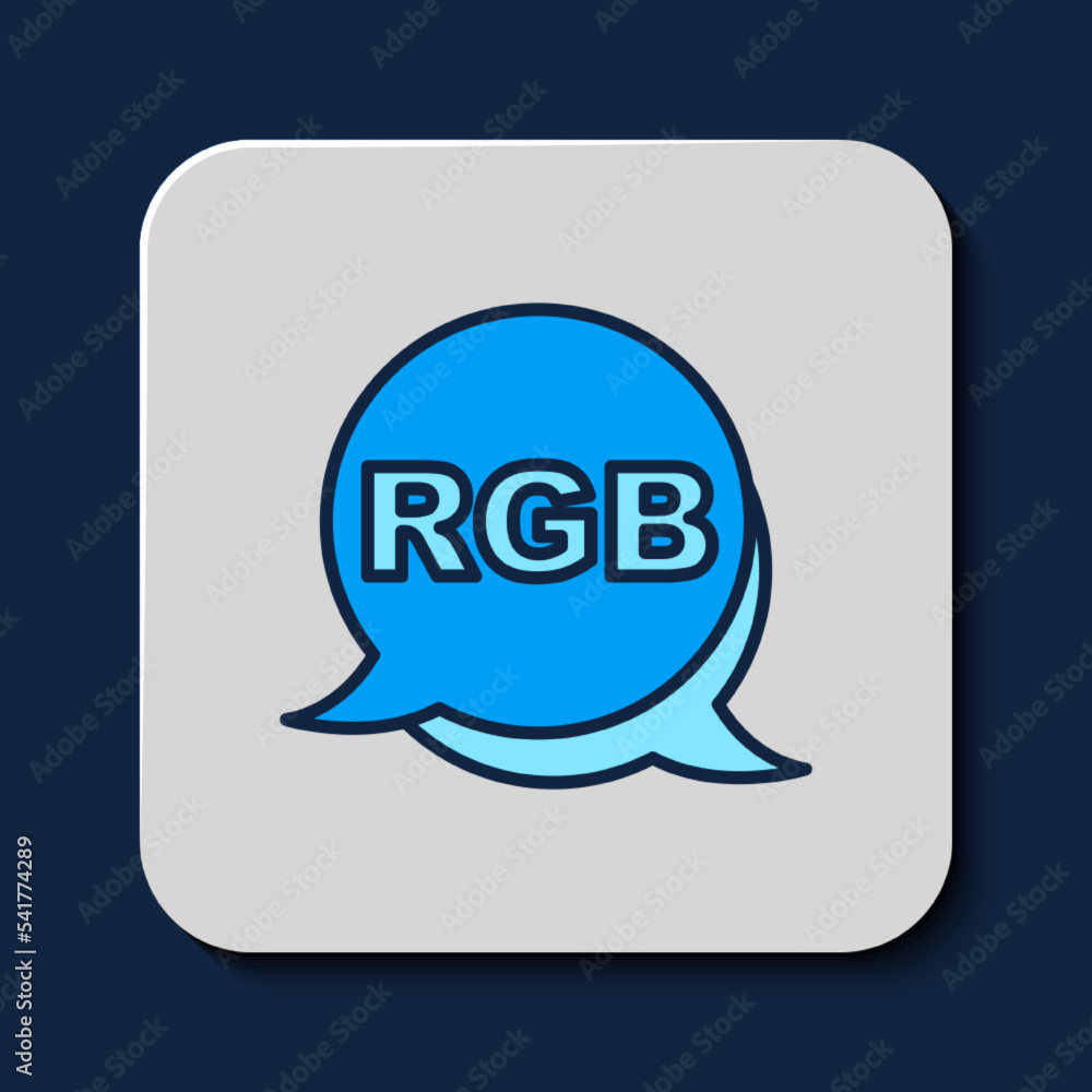 Poster filled outline speech bubble with rgb and cmyk color mixing icon isolated on blue background. vector
