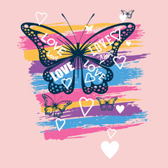 LOVE MAKE IT HAPPEN BUTTERFLY TSHIRT GRAPHICS DESIGN, Typography Cute Romantic Love vector graphic print for t-shirt with butterfly