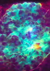 Fototapeta na wymiar a colorful psychedelic space stars nebula floating in the cosmos - retrofuturism - universe - marvel - science fiction background