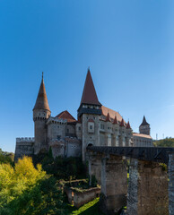 Fototapeta na wymiar view of the landmark 15th-century Corvin Castle in Hunedoara in Transylvania