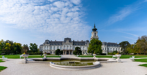 panorama view of the Festetics Palace and Gardens in Keszthely on Lake Balaton