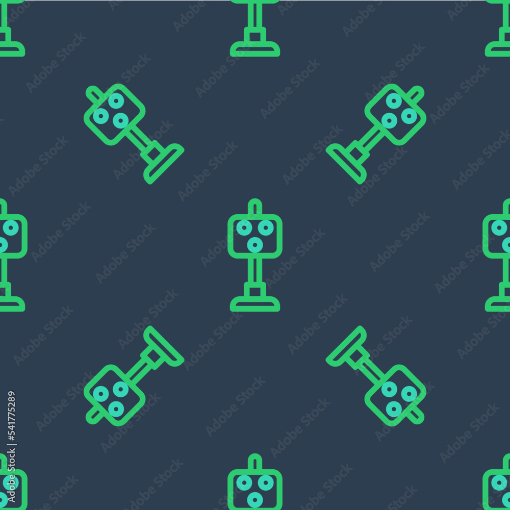Poster line train traffic light icon isolated seamless pattern on blue background. traffic lights for the r