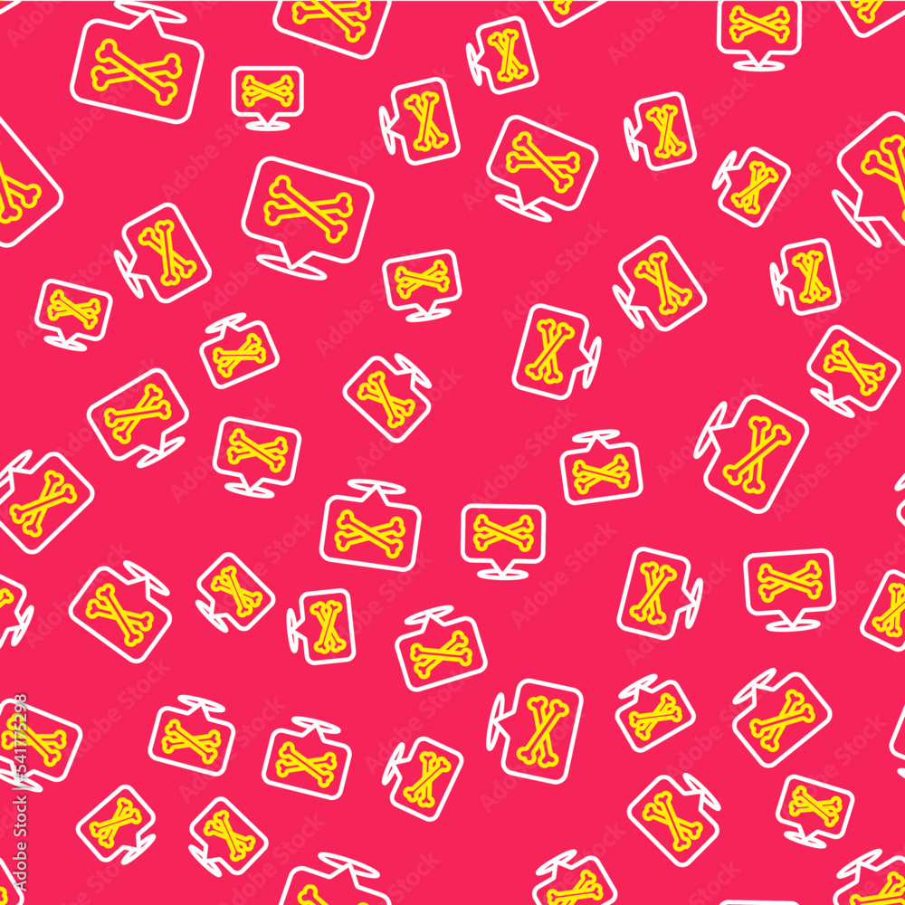 Poster line location pirate icon isolated seamless pattern on red background. vector