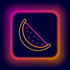 Glowing neon line Watermelon icon isolated on black background. Colorful outline concept. Vector