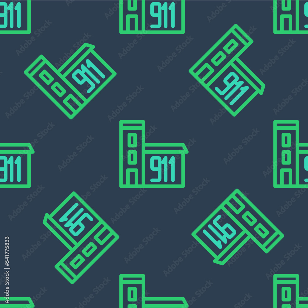 Canvas Prints Line Building of fire station icon isolated seamless pattern on blue background. Fire department building. Vector