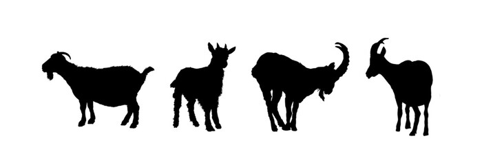 set of goats silhouettes
