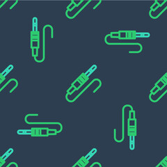 Line Audio jack icon isolated seamless pattern on blue background. Audio cable for connection sound equipment. Plug wire. Musical instrument. Vector