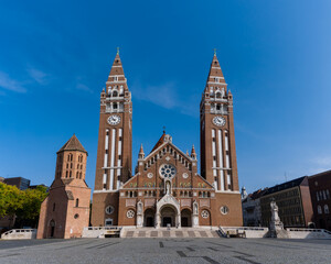 view of the twin-spire Roman Catholic Votive Church in Szeged