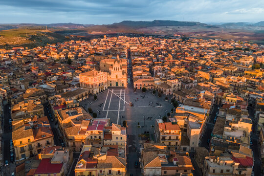 Aerial view of Grammichele, a small town near Catania, Sicily, Italy.