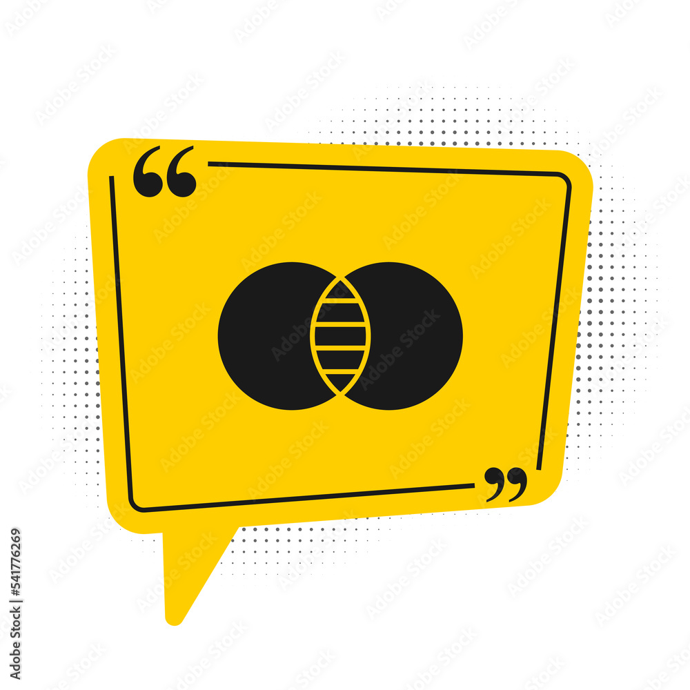 Poster black mathematics sets a and b icon isolated on white background. symmetric difference. yellow speec