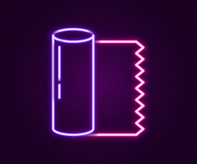 Glowing neon line Textile fabric roll icon isolated on black background. Roll, mat, rug, cloth, carpet or paper roll icon. Colorful outline concept. Vector