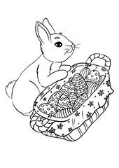 vector, illustration, coloring, easter, hare, rabbit with a basket. cute picture