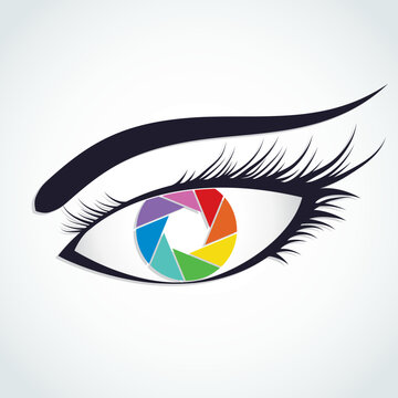 colorful camera shutter woman eye symbol