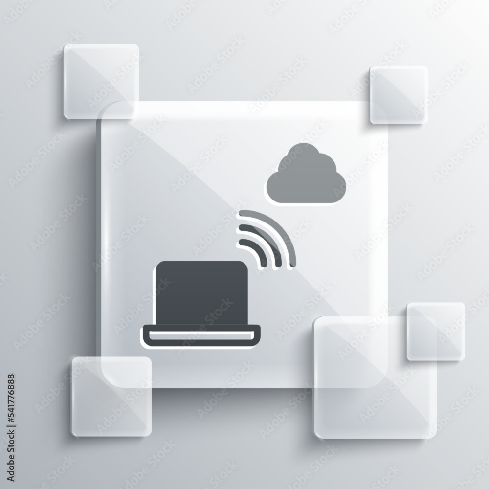 Poster grey network cloud connection icon isolated on grey background. social technology. cloud computing c