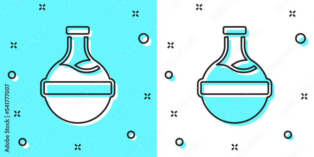 Aufkleber black line bottle with potion icon isolated on green and white background. flask with magic potion. 