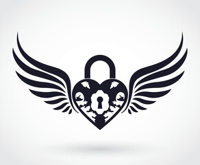 winged heart shape lock symbol / tattoo