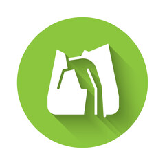 White Waterfall icon isolated with long shadow background. Green circle button. Vector